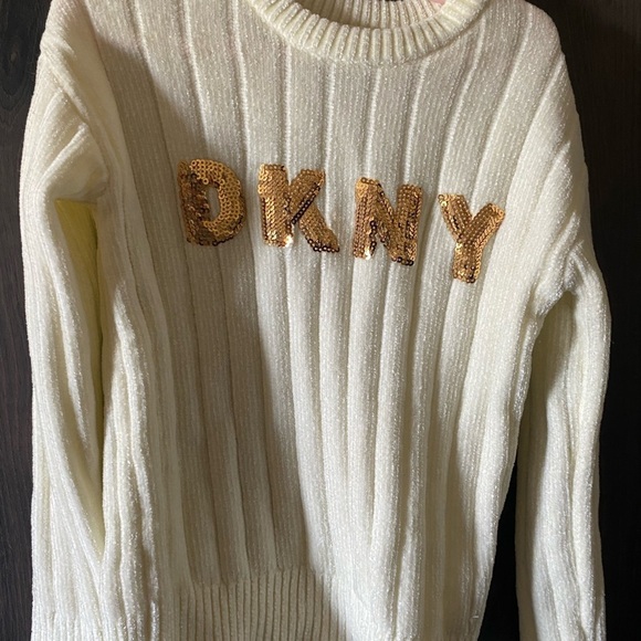 DKNY Kids Cream Sweater with Gold  Accents size 10/12 - Picture 1 of 7